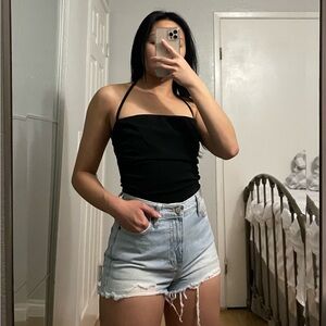 TIGER MIST BLACK STRAPPY HALTER CROP TOP